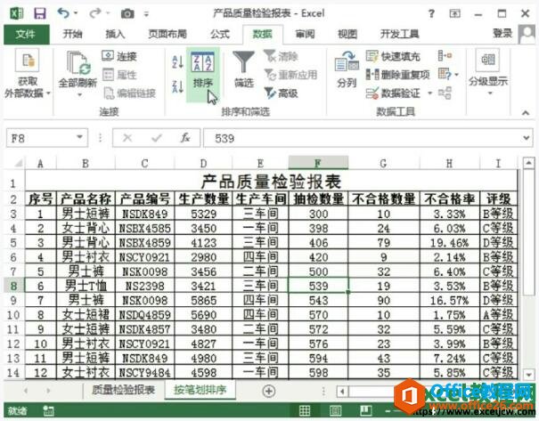 excel2013按照汉字姓名笔划排序