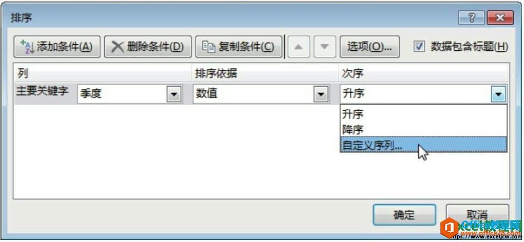 excel2013排序功能对话框