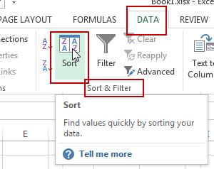 Excel中对没有标题行的数据排序