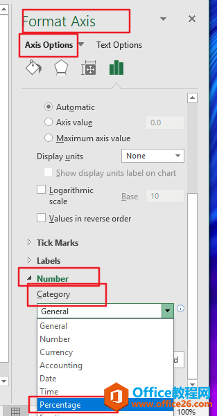 Excel中如何将坐标轴更改为百分比类型