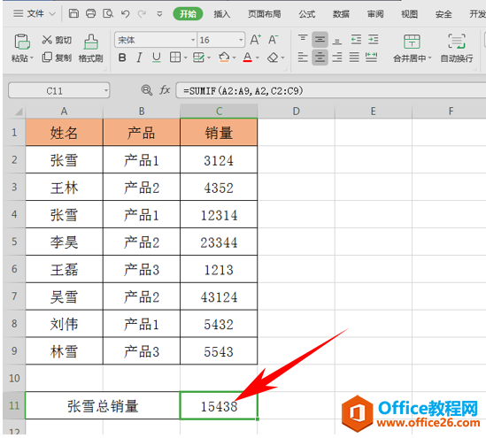 WPS excel如何在多个条件下求出单个条件的总和