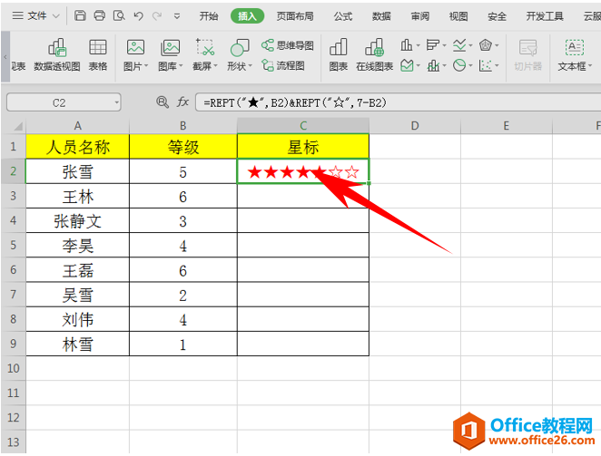 WPS制作另类红色星标表格,excel制作另类红色星标表格