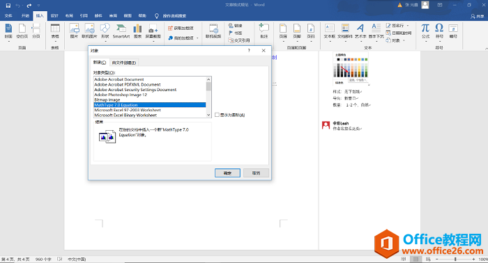 在word中插入MathType