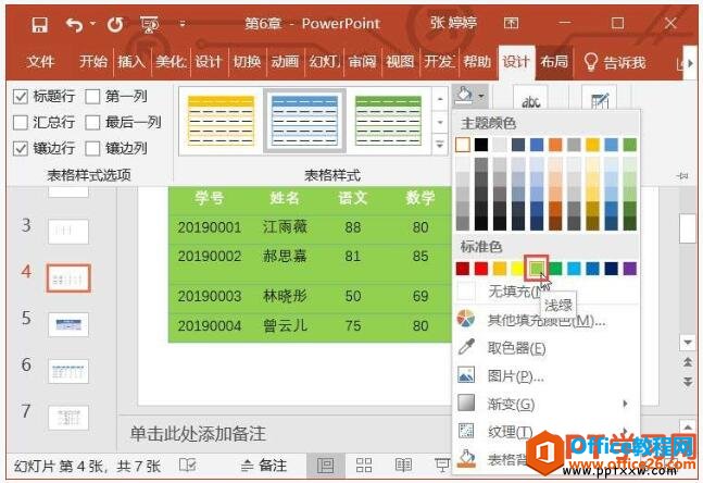 给ppt中的表格添加底纹