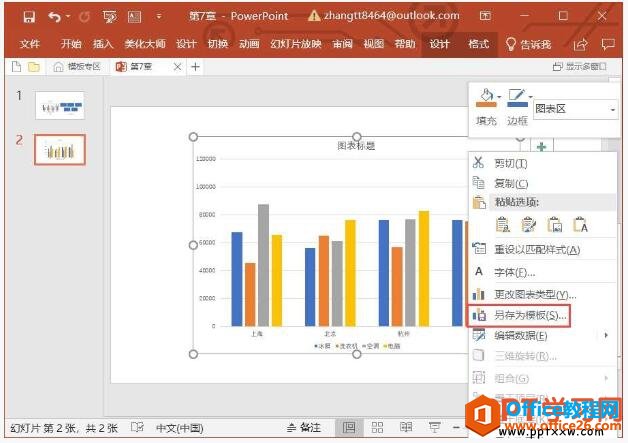 保存幻灯片中的图表为模板