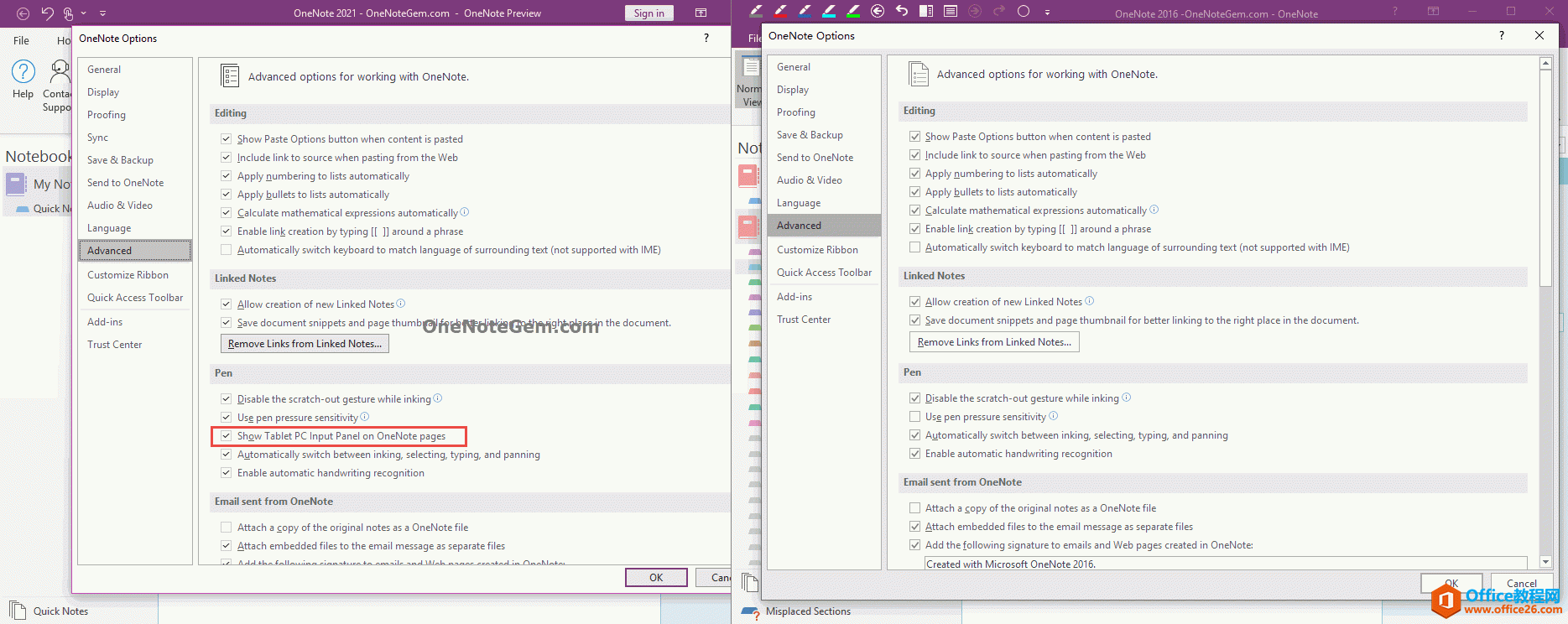 在 OneNote 页面上显示平板输入窗格。