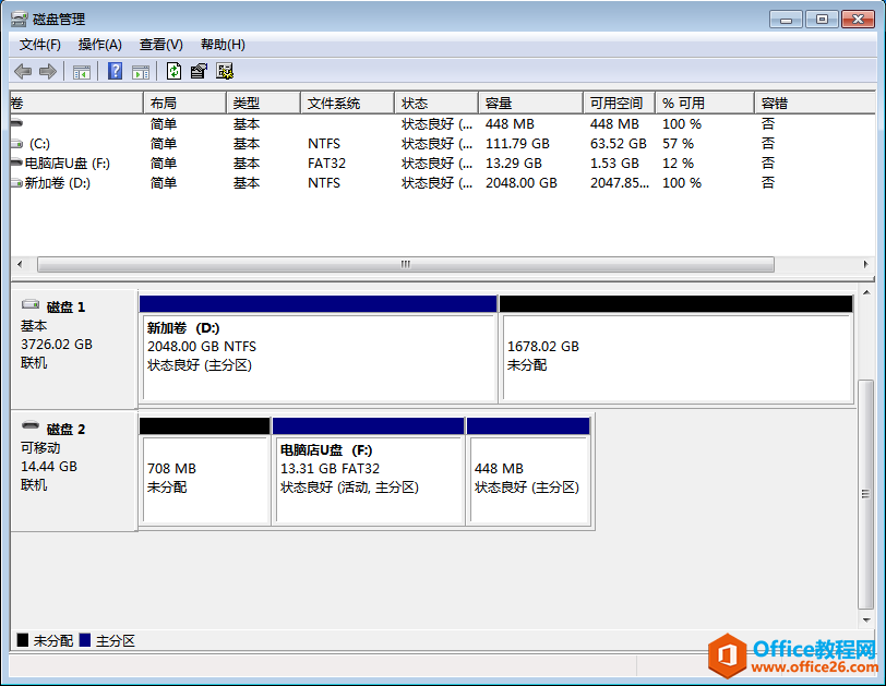 电脑是win7系统，添加了一块4T硬盘，只能识别到2T怎么回事？