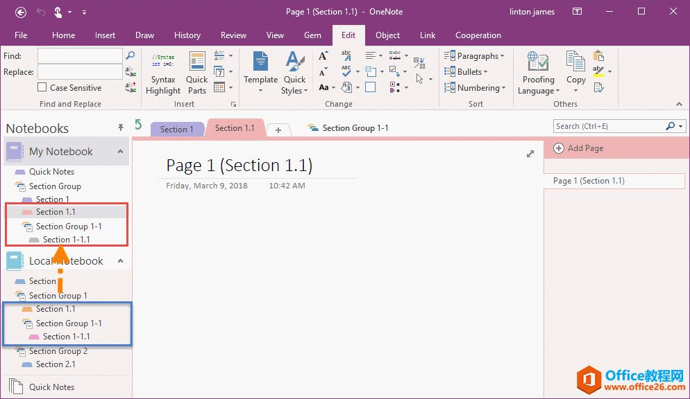 结构和页面被复制到目标 OneNote 分区组