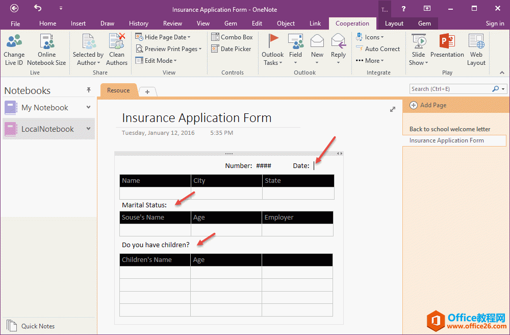 在 OneNote 中准备表单