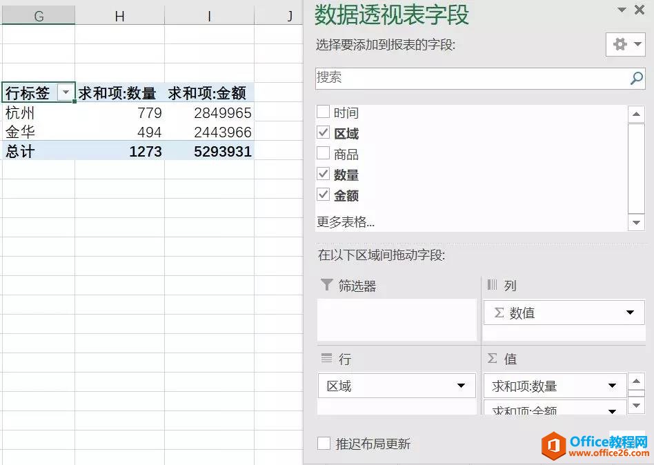 excel 快速去除数据透视表中两个相同的项目汇总