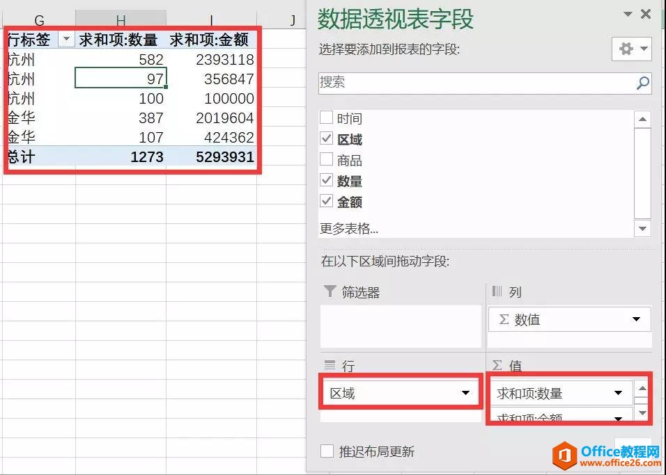 excel 快速去除数据透视表中两个相同的项目汇总