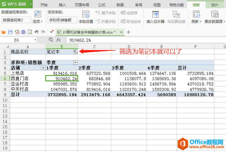 WPS excel数据透视表的使用方法和操作步骤5