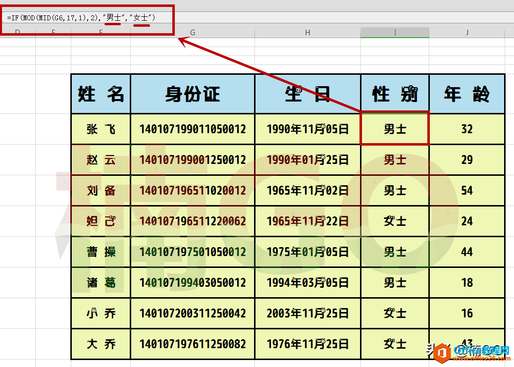 Excel小技巧——如何根据身份证号快速得出性别信息