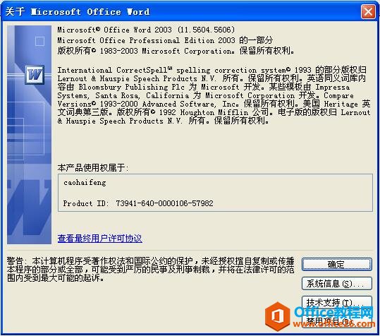 通过序列号成功激活Office2003