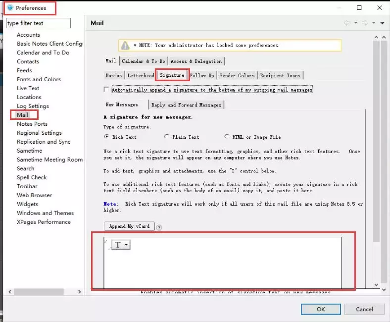 IBM notes 添加签名signature