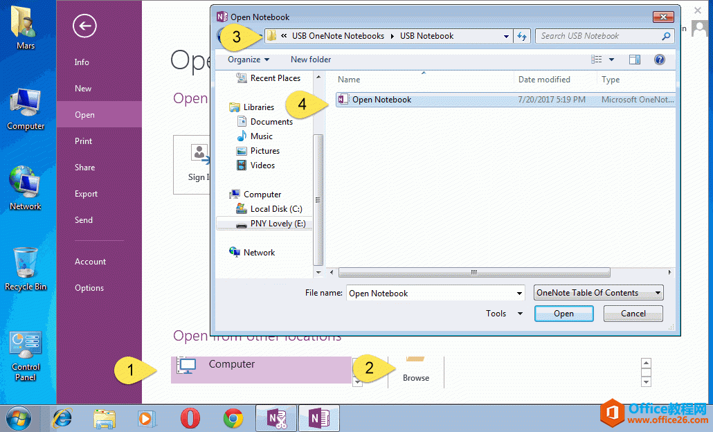 在另外一台电脑上用 OneNote 2013 直接打开 U 盘笔记本
