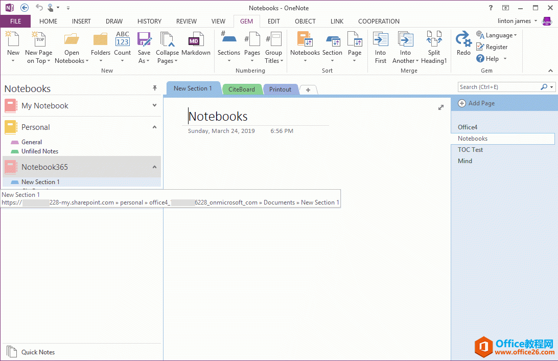 OneNote 打开工作或学校账户的笔记本 