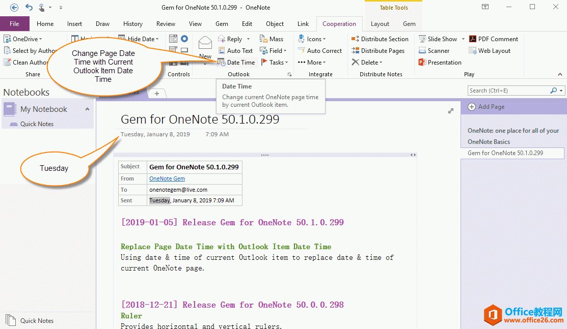 修改 OneNote 页面日期时间为 Outlook 邮件日期时间 