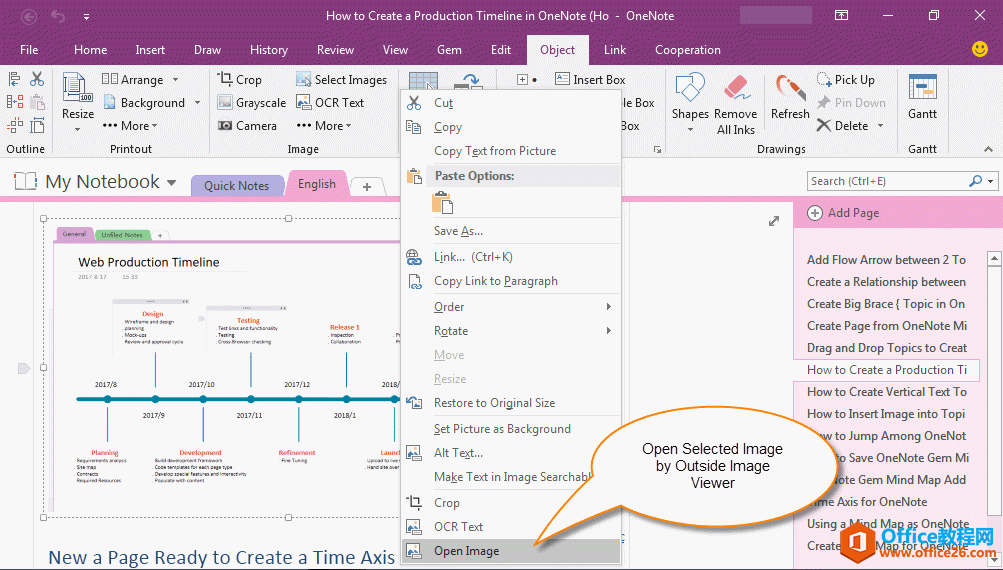 使用 Gem 的“打开图片”功能来查看 OneNote 图片原图