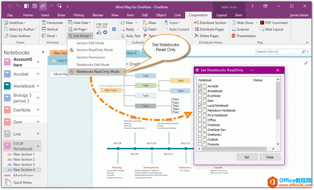 对多个 OneNote 笔记本进行只读设置