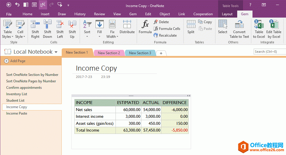 一张 OneNote 表格