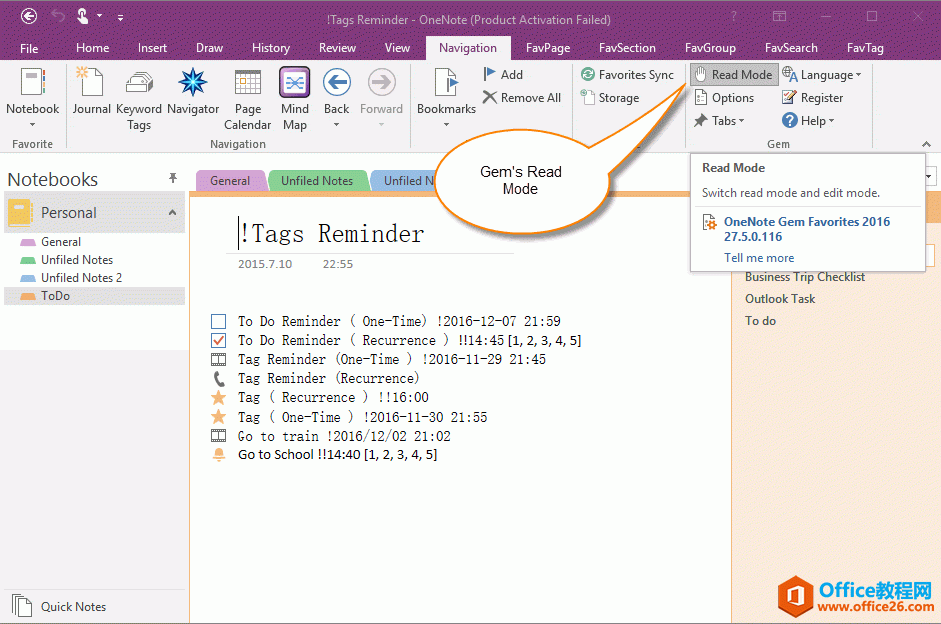 OneNote Gem – Favorites 提供有阅读模式，可以禁止使用键盘输入。