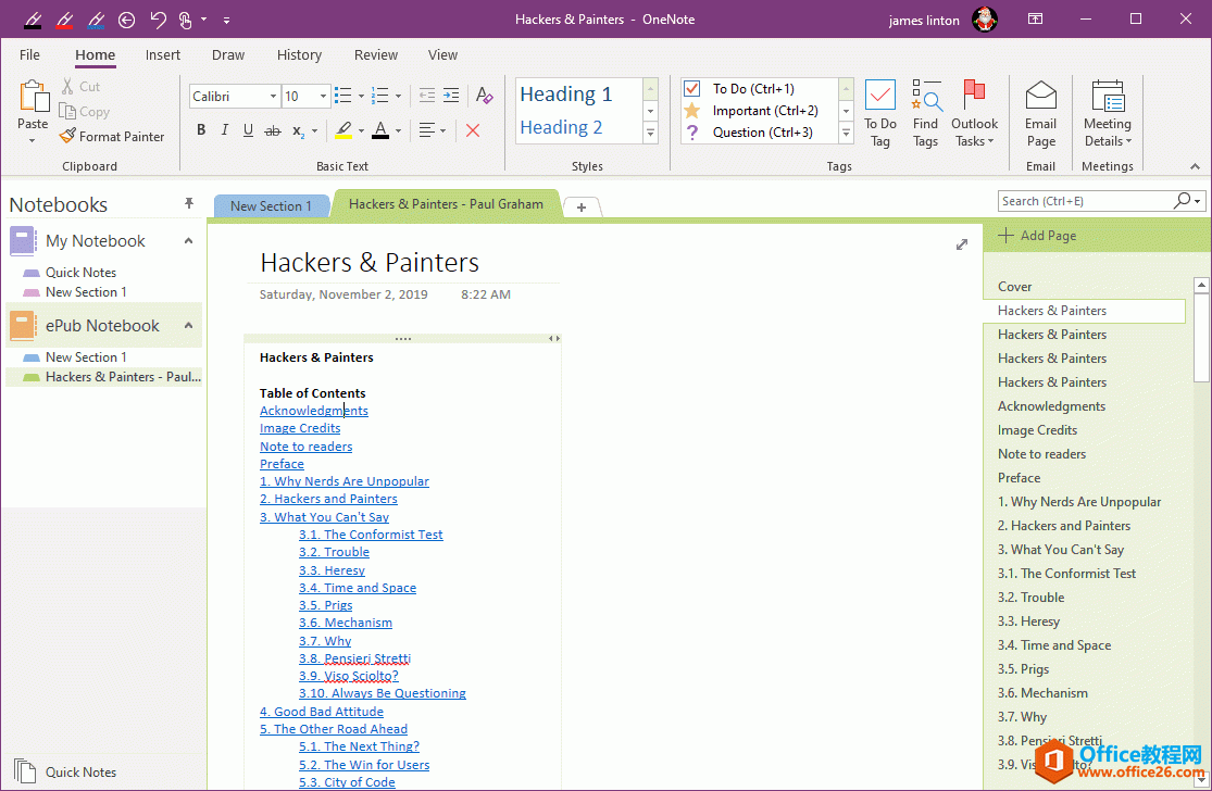 一个 ePub OneNote 分区