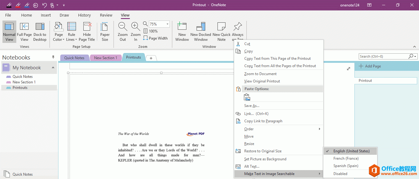 OneNote 图片重新字符识别 OCR