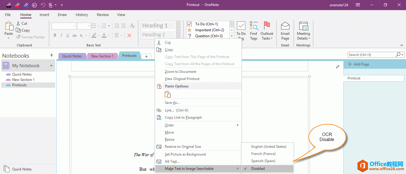 OneNote 图片被禁用字符识别 OCR