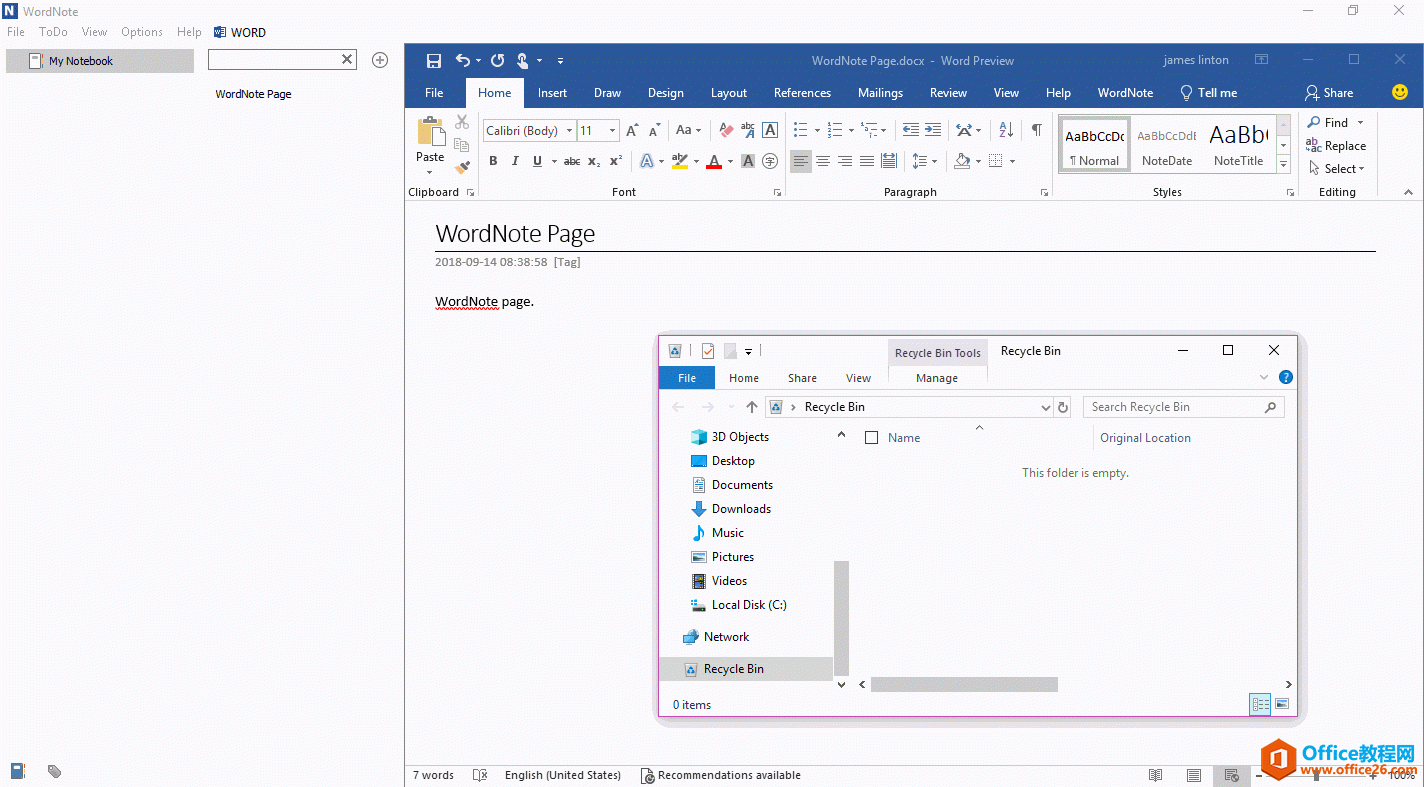 WordNote 使用 Windows 的回收站，作为自己的回收站 