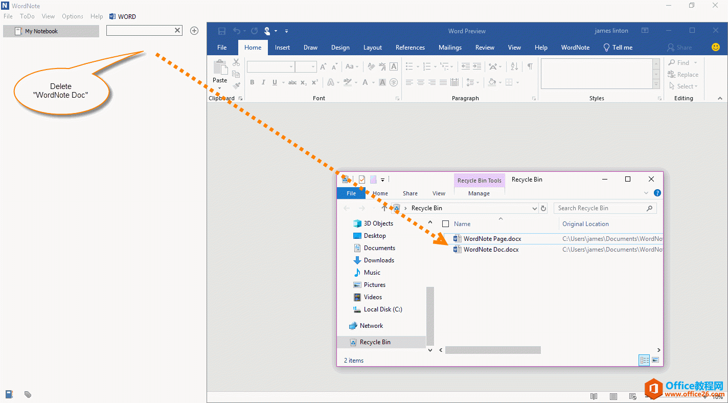 在 WordNote 里删除页面 