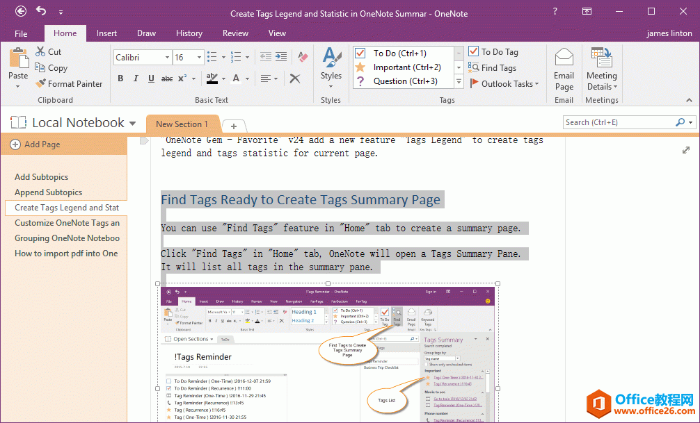 在 OneNote 里，选中页面里的部分内容。