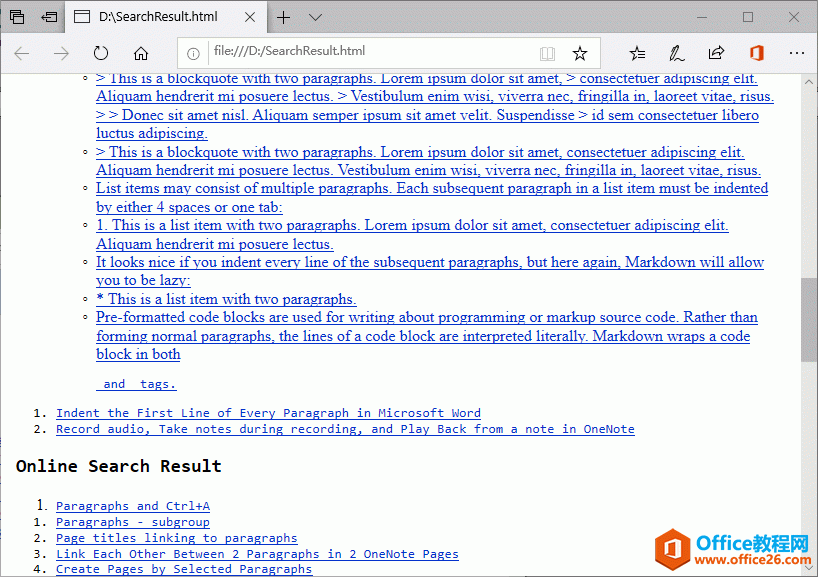 SearchResult 还保存了在 OneDrive 上 OneNote 笔记本的搜索结果