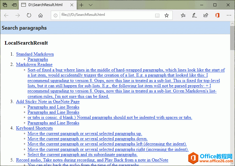 SearchResult 保存了本地 OneNote 的搜索结果 