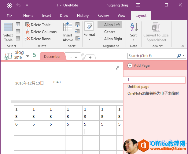 HomeInsertSelectTableSelectI - OneNoteDraw HistoryFormatInsertInserthuqiang dingReview ViewLayo utDelete TableDelete ColumnsDelete RowsDelete— Align Left— CenterAlign RightAlignment91SortConvert to ExcelSpreadsheetConvert13Eecember8:48Search (Ctrl—El+ Add PageUntitled page 