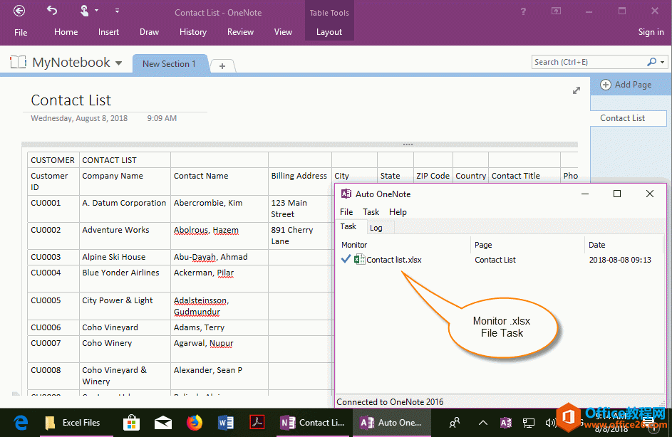 指定一个 Excel 文件，并设置同步到当前 OneNote 页面