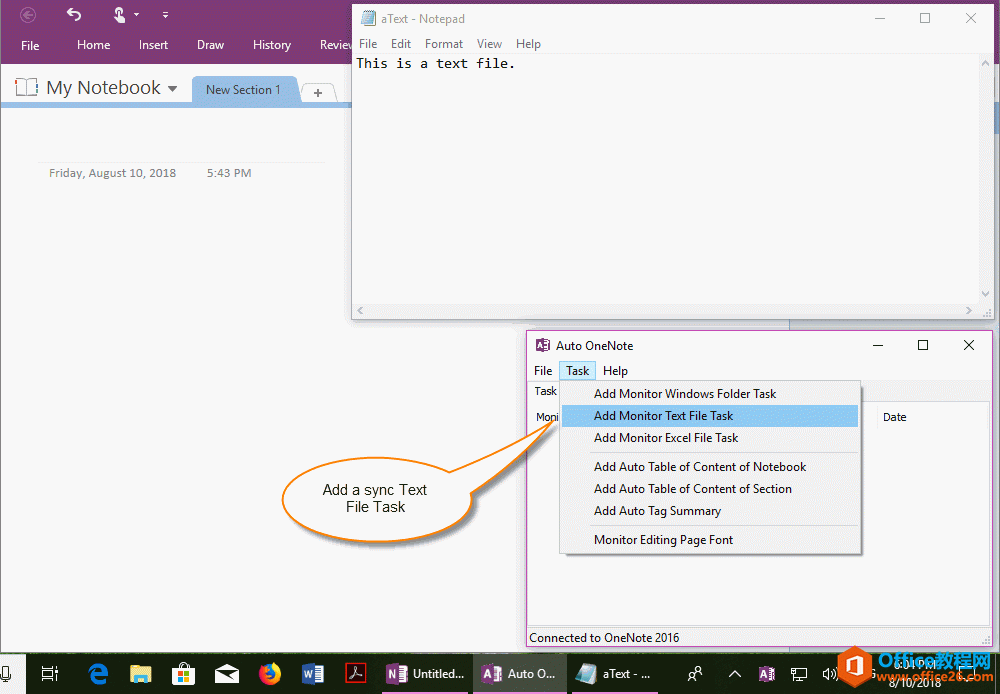 在 Auto OneNote 自动完成工具里，创建一个监视文本文件的任务