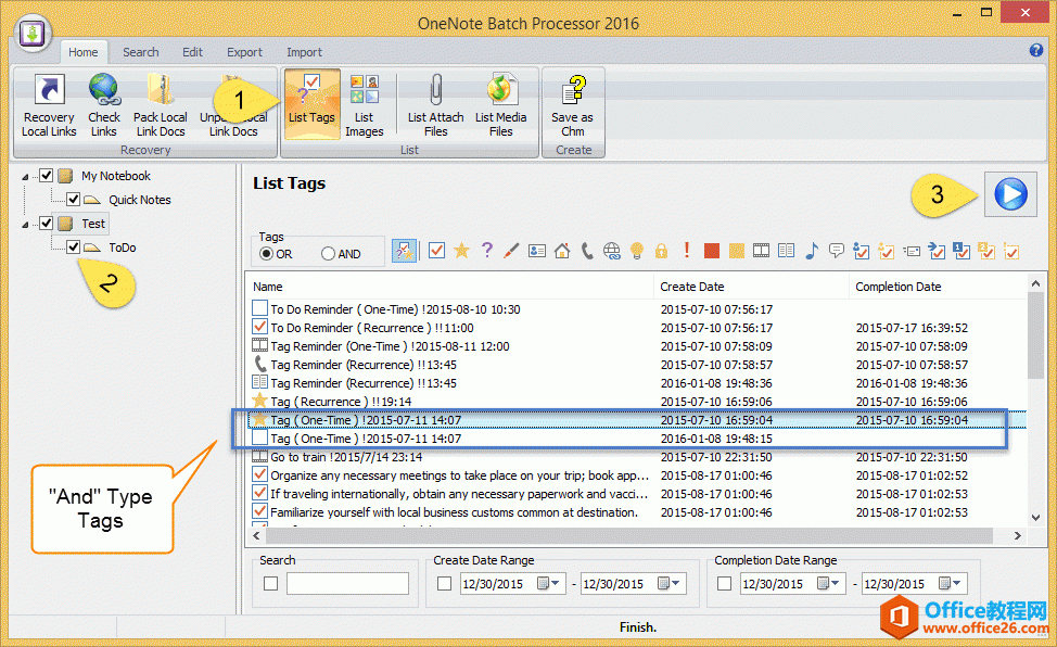 查找所有的 OneNote 标记段落