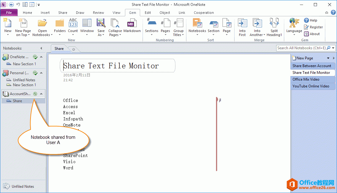 用户 B: 在 OneNote 2010 中下载用户 A 的共享笔记本