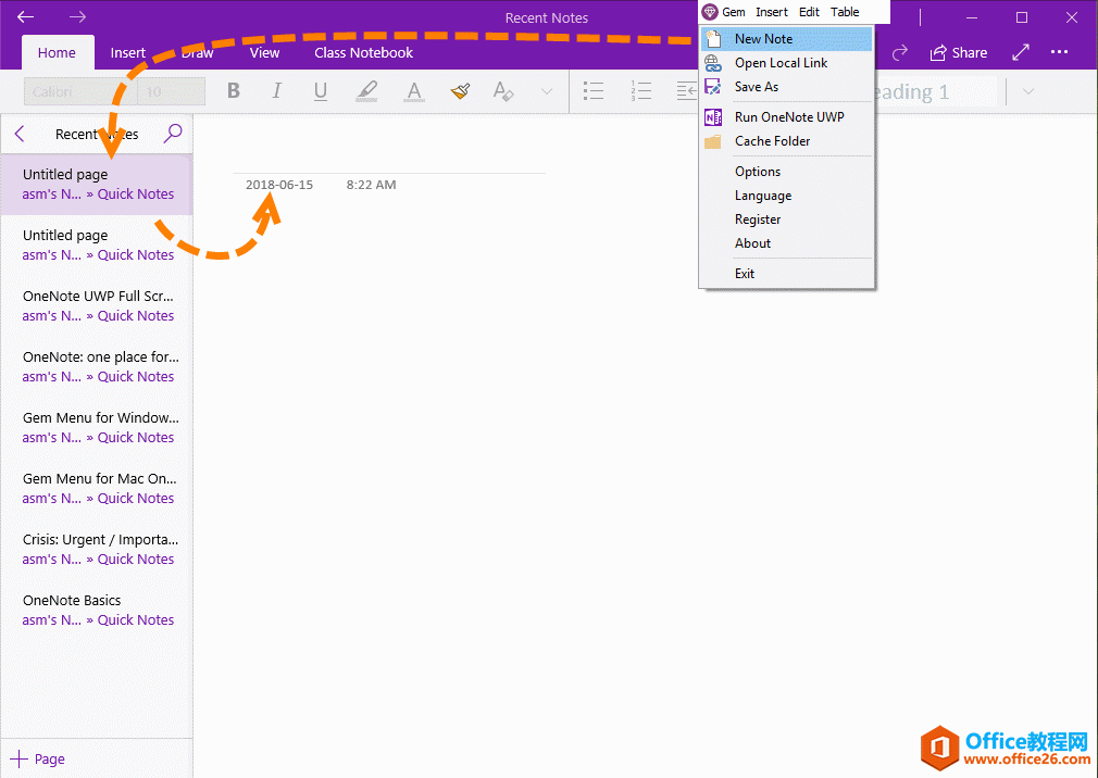 创建带自定义日期的 OneNote 页面