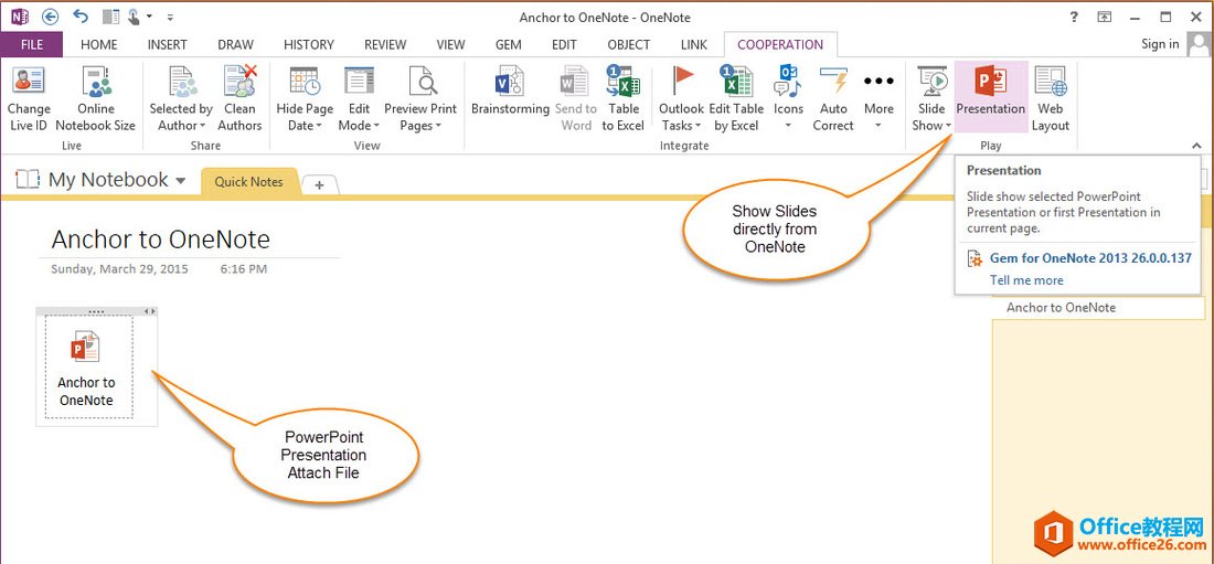 <b>如何直接从 OneNote 中放映 PowerPoint 演示文稿附件</b>