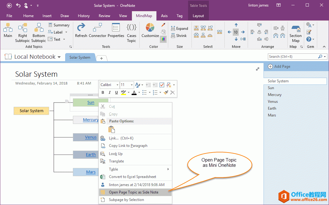 <b>不离开 OneNote 思维导图，单独打开页主题的小窗口进行内容编辑</b>