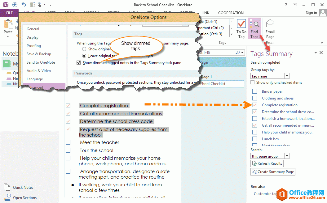 在标记摘要窗格中显示置灰的标记