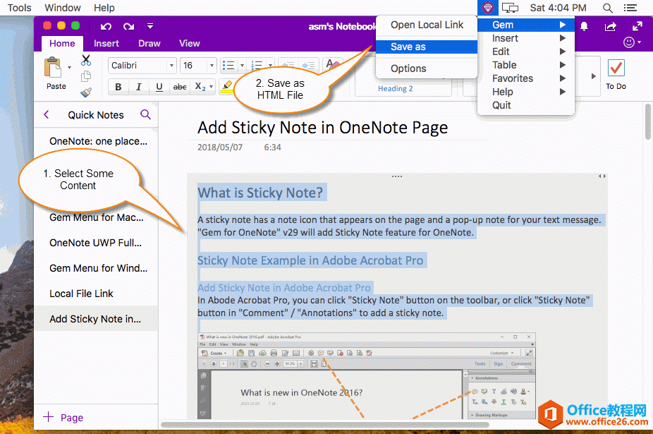 第一步：在 Mac OneNote 中选中内容