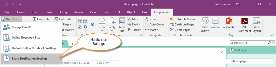 打开订阅 OneNote 邮件通知设置网页