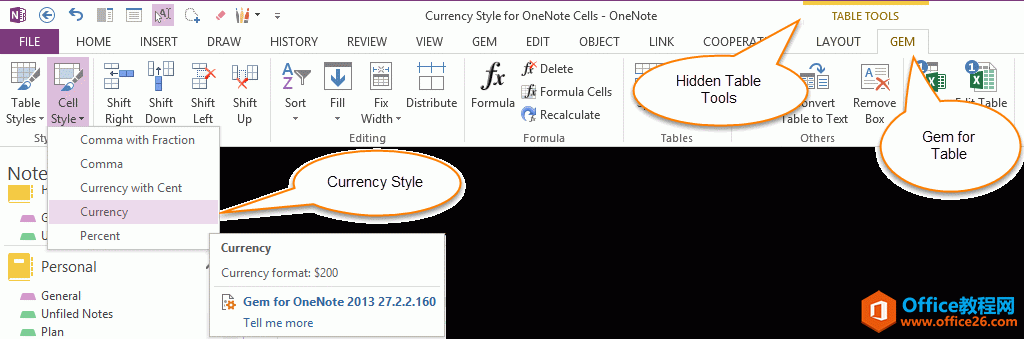 OneNote 货币数字样式