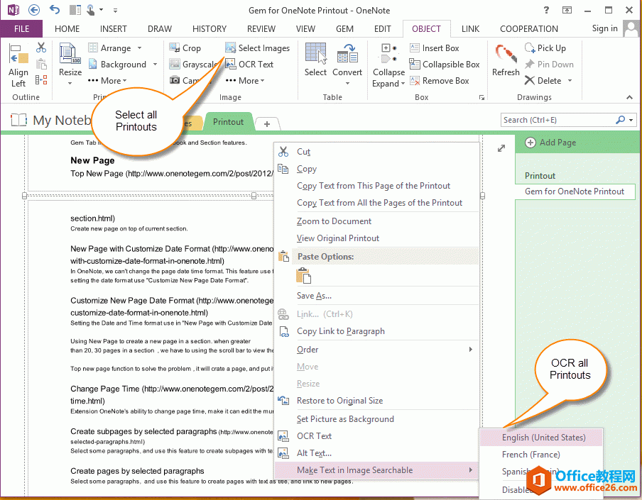 <b>如何在 OneNote 的打印副本右侧显示出对应的 OCR 文字</b>