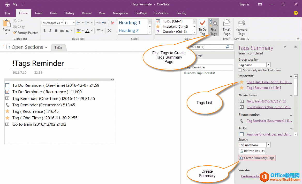 <b>如何在 OneNote 的标记摘要页面中创建带统计的标记图例</b>