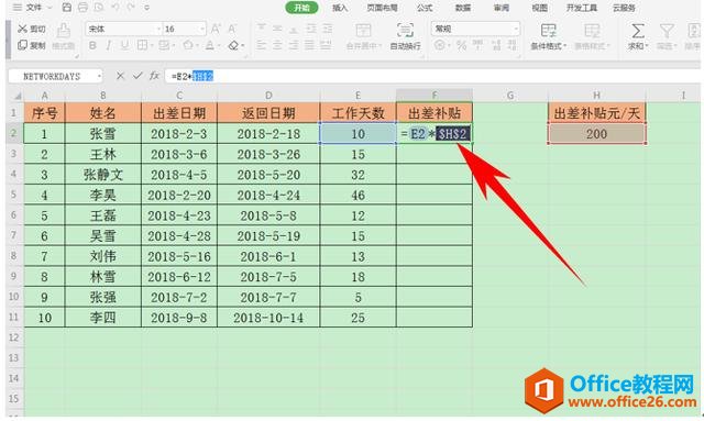 WPS表格技巧—计算两个日期之间的工作天数