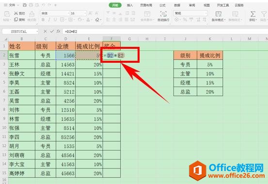 WPS表格技巧—按照职级计算不同的提成比例